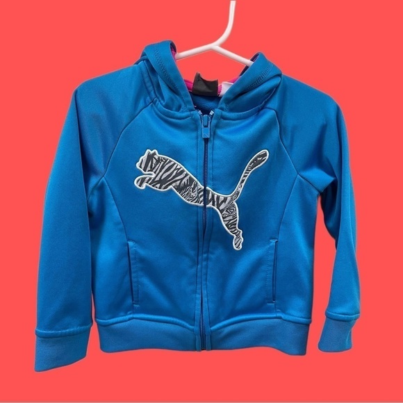 Puma Kids Hoodie - Blue with Pink Size 2T - Zipper Up Front - Picture 1 of 5